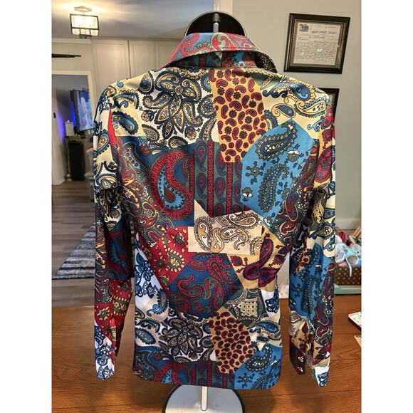 Vintage Women’s Jackfin Sz 8 Big Collar Paisley Disco Button Down Shirt - Picture 7 of 7